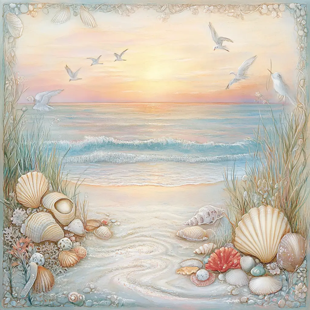 Sognante Rifugio sulla Spiaggia di Conchiglie al Tramonto sul Mare