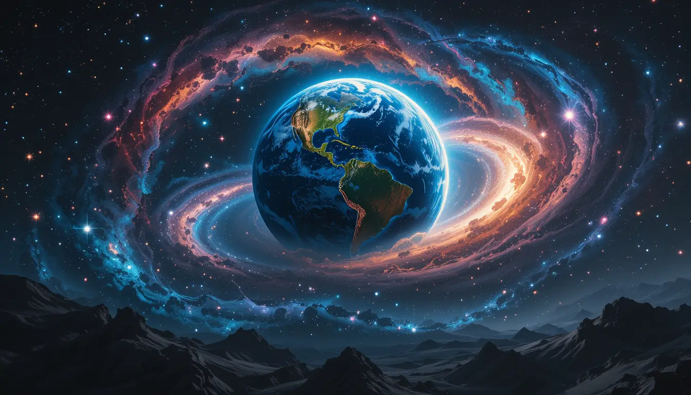 星々がちりばめられた宇宙に浮かぶ鮮やかな地球