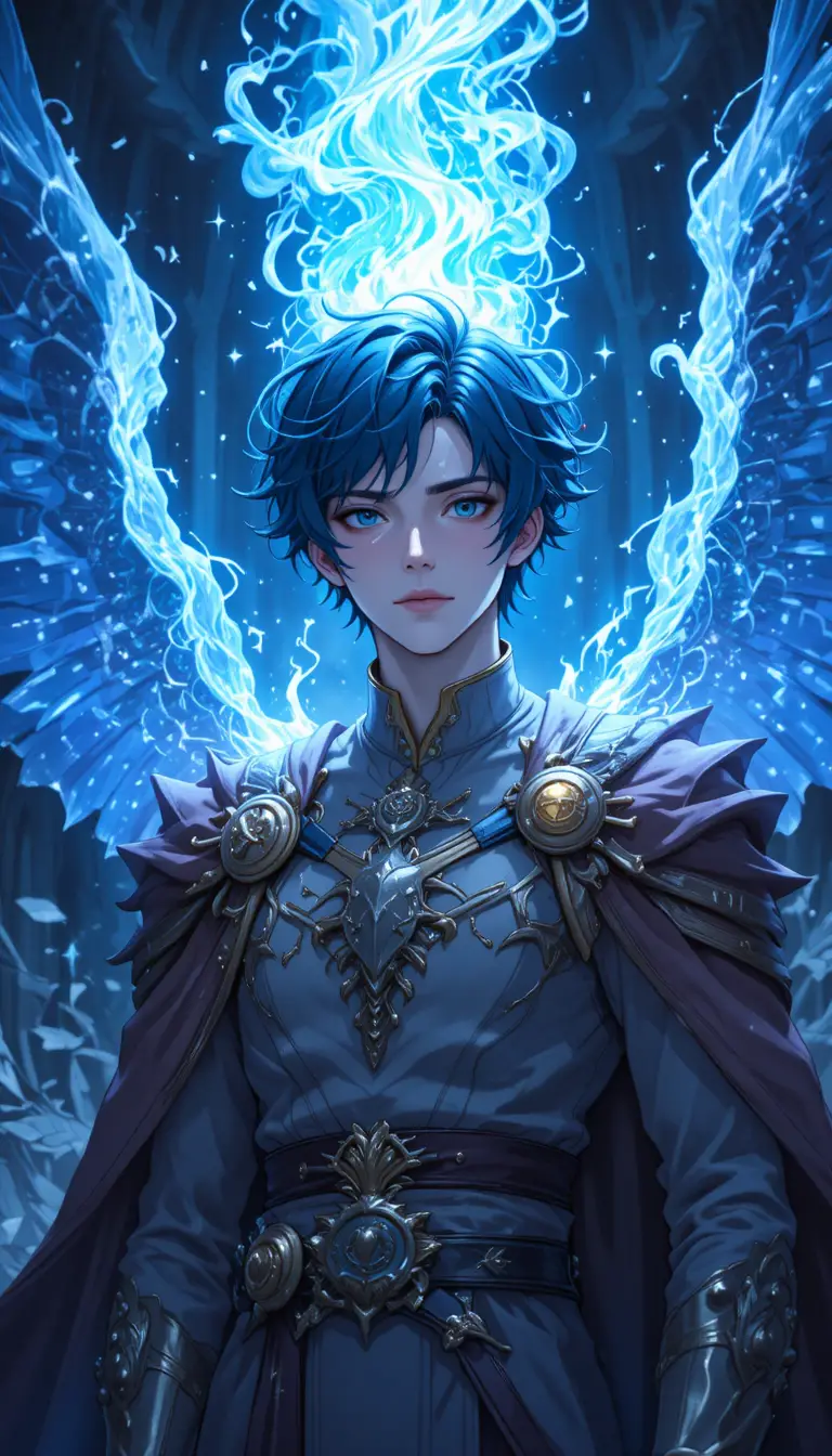 Jeune homme d’anime aux pouvoirs de phénix flamboyant dans un monde fantasy