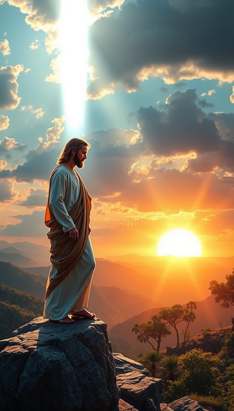 Jesus banhado em luz dourada falando com um apóstolo