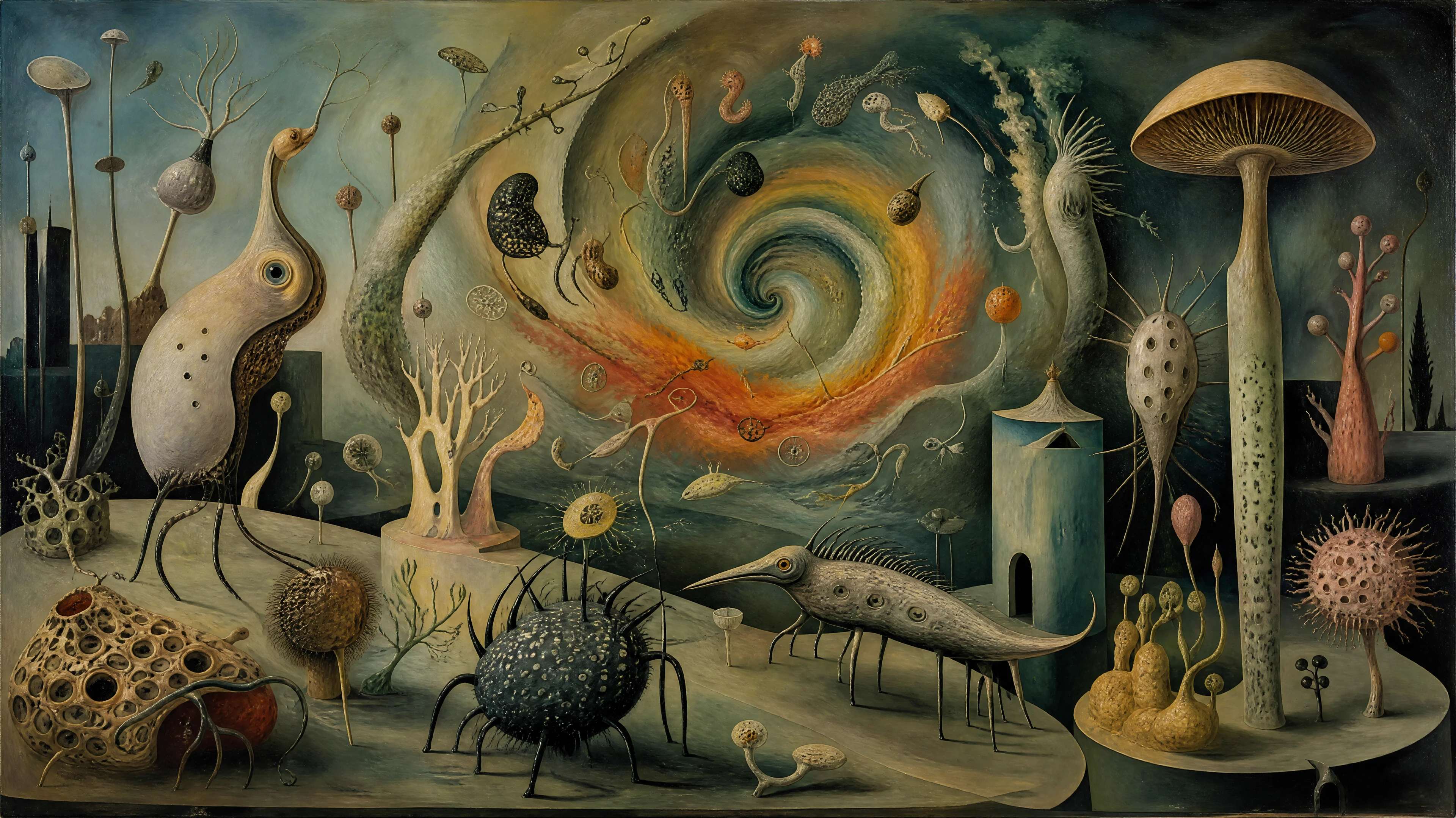 Surreal Oil Painting Of Hybrid Creatures In Vivid Motion