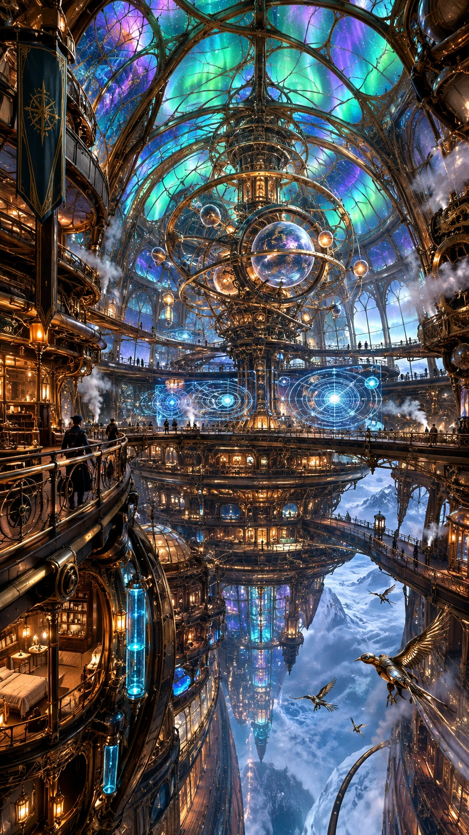 Kinematisches Interieur eines kolossalen Fantasy-Auroraschiffs
