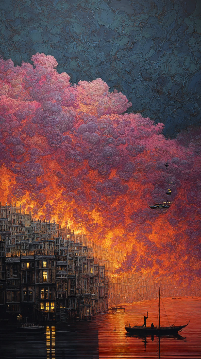 Paisaje del alma surrealista al óleo en tonos índigo oscuro y ceniza