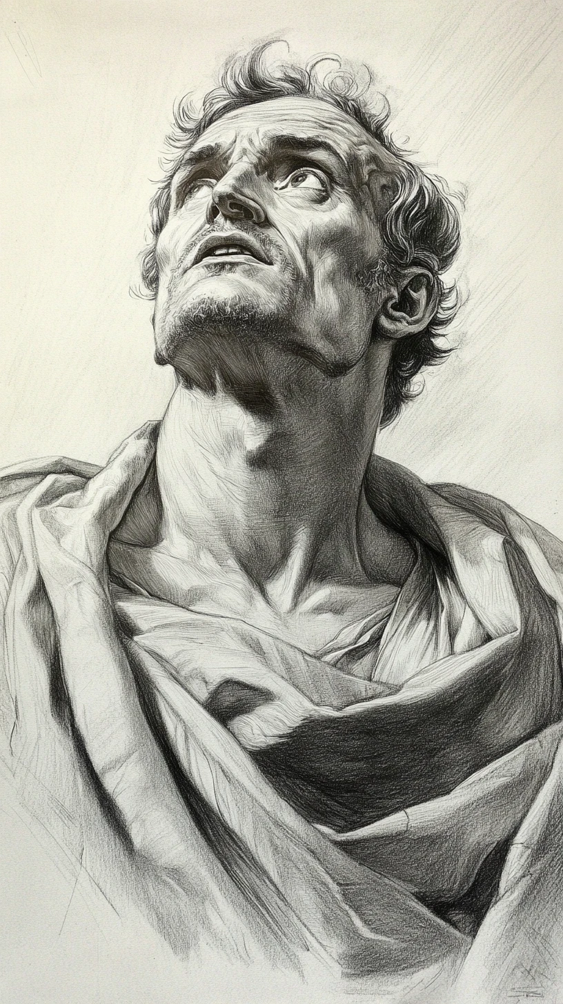 Classical pencil portrait of a noble man in somber profile