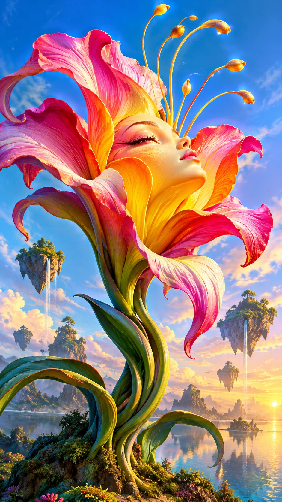 Vibrant digital illustration of an unusually shaped flower