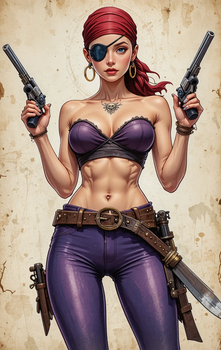 Femme Pirate Confi ante avec Pistolets en Style BD