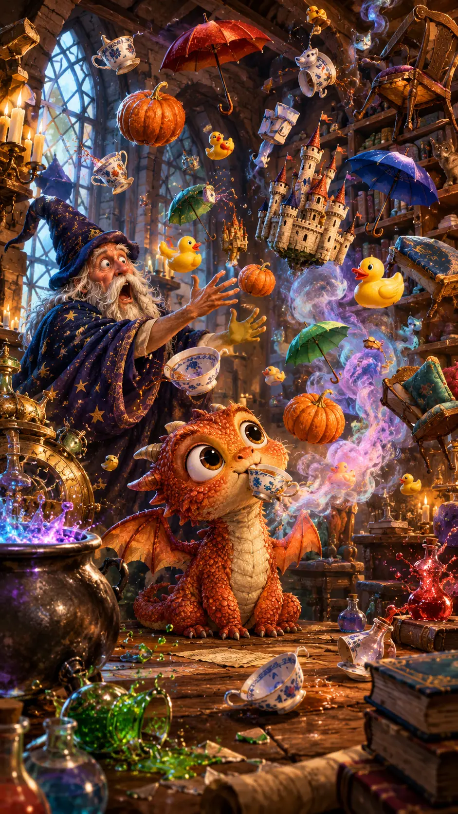 Minuscule dragon semant le chaos dans le laboratoire d’un sorcier