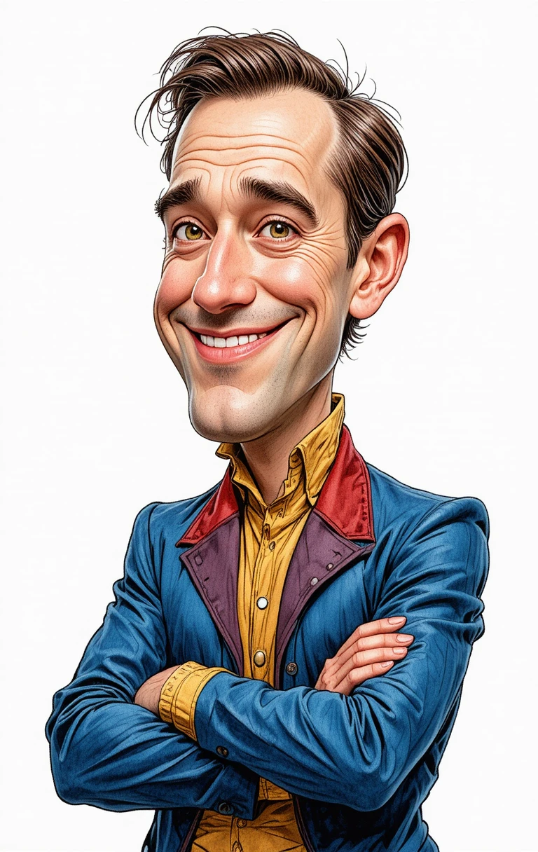 Cartoon caricature of a smiling middle aged man