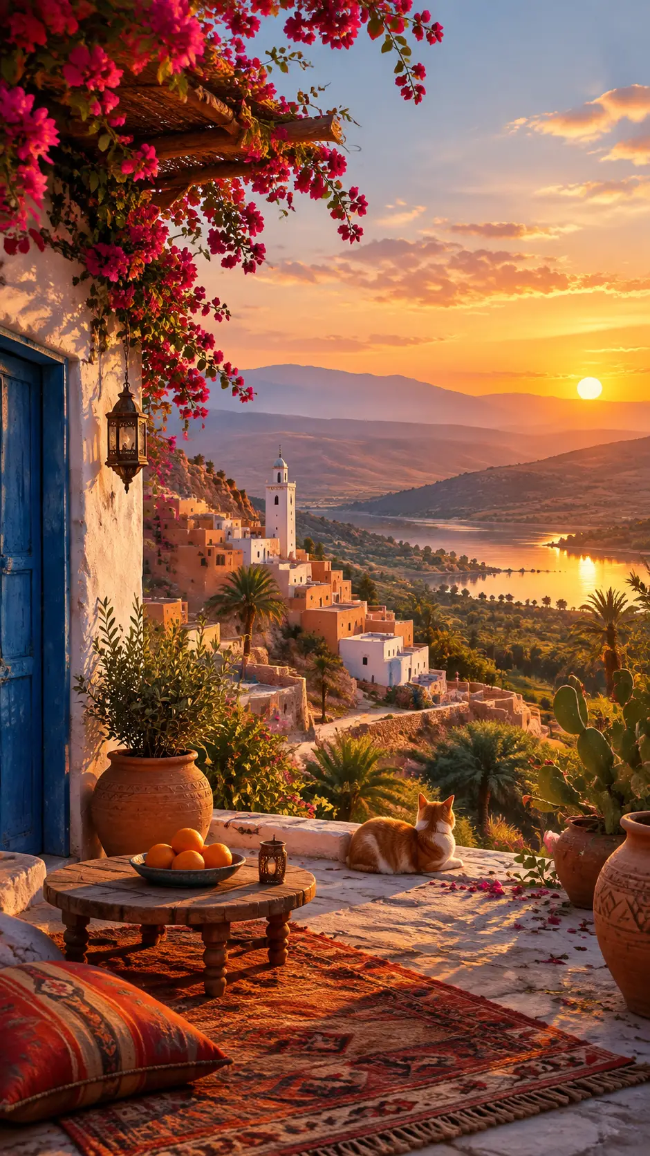 Colorful rural village in a poetic North African landscape