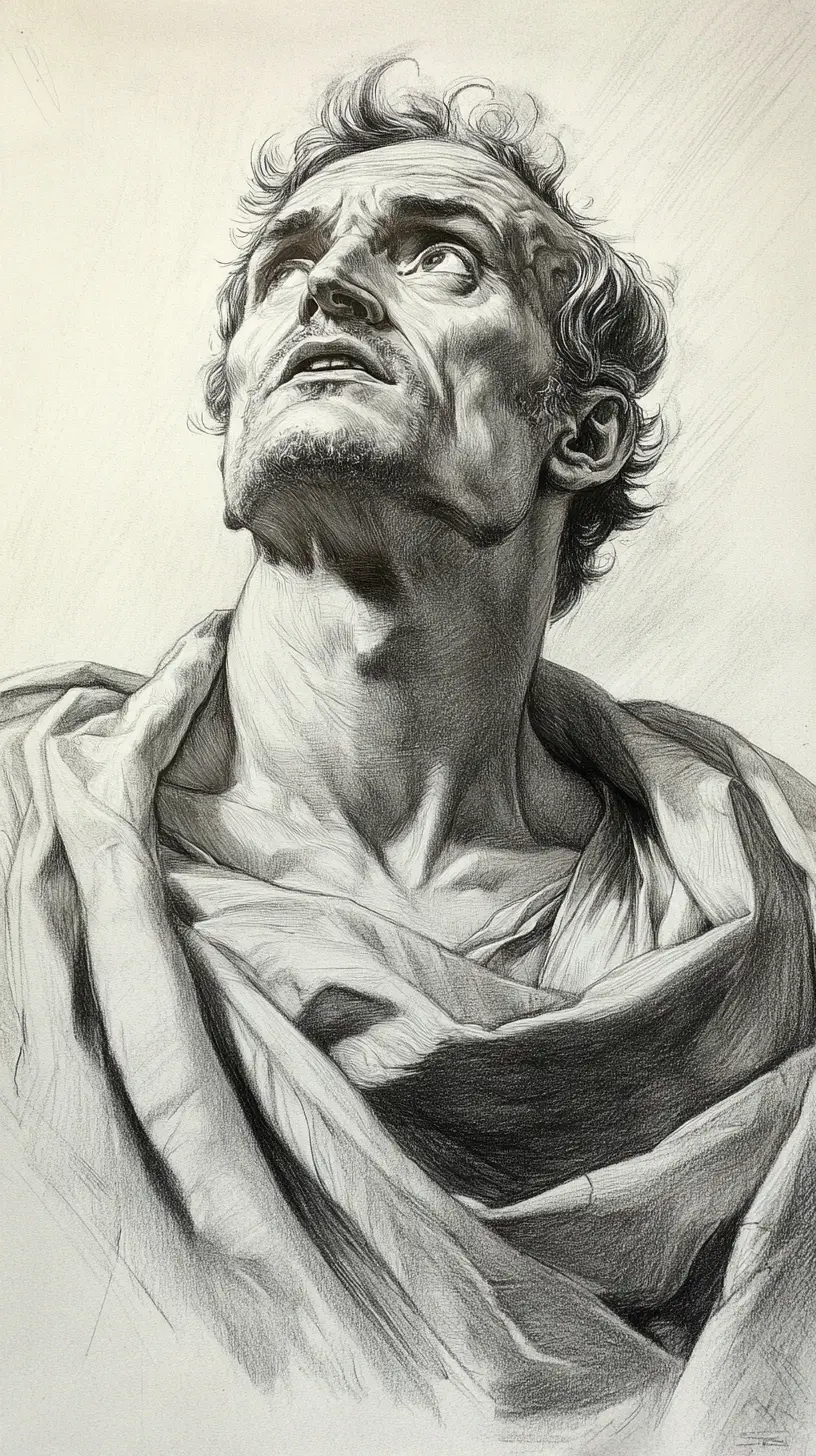 Portrait classique au crayon d’un noble en profil sombre
