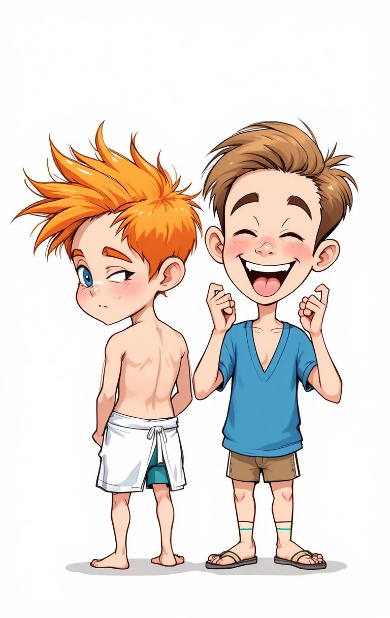Meninos de desenho animado brincalhões com personalidades contrastantes em fundo branco