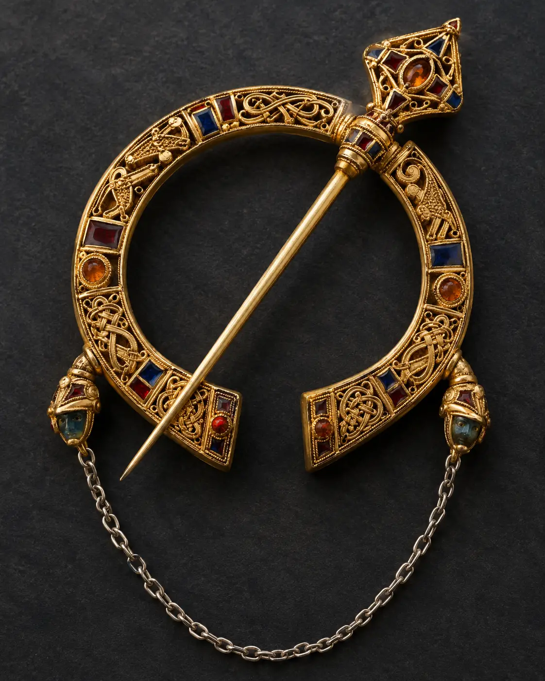 Goldene Filigranbrosche mit verzierten Enden und gebogenem Reif