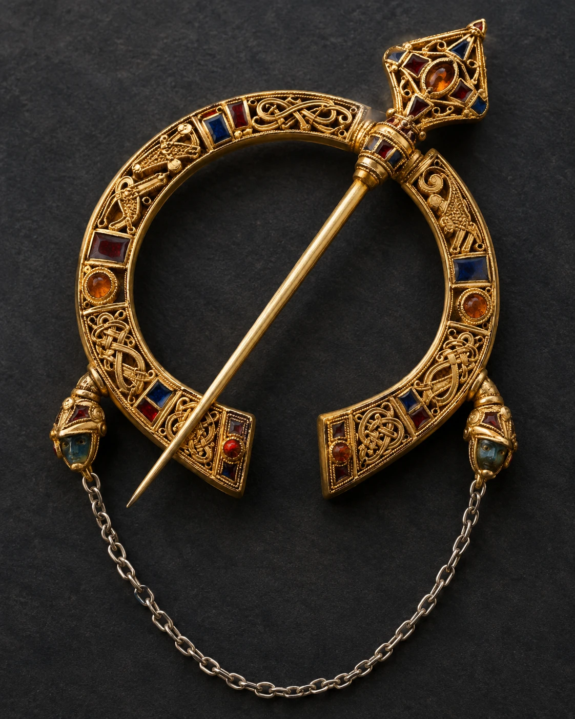 Goldene Filigranbrosche mit verzierten Enden und gebogenem Reif