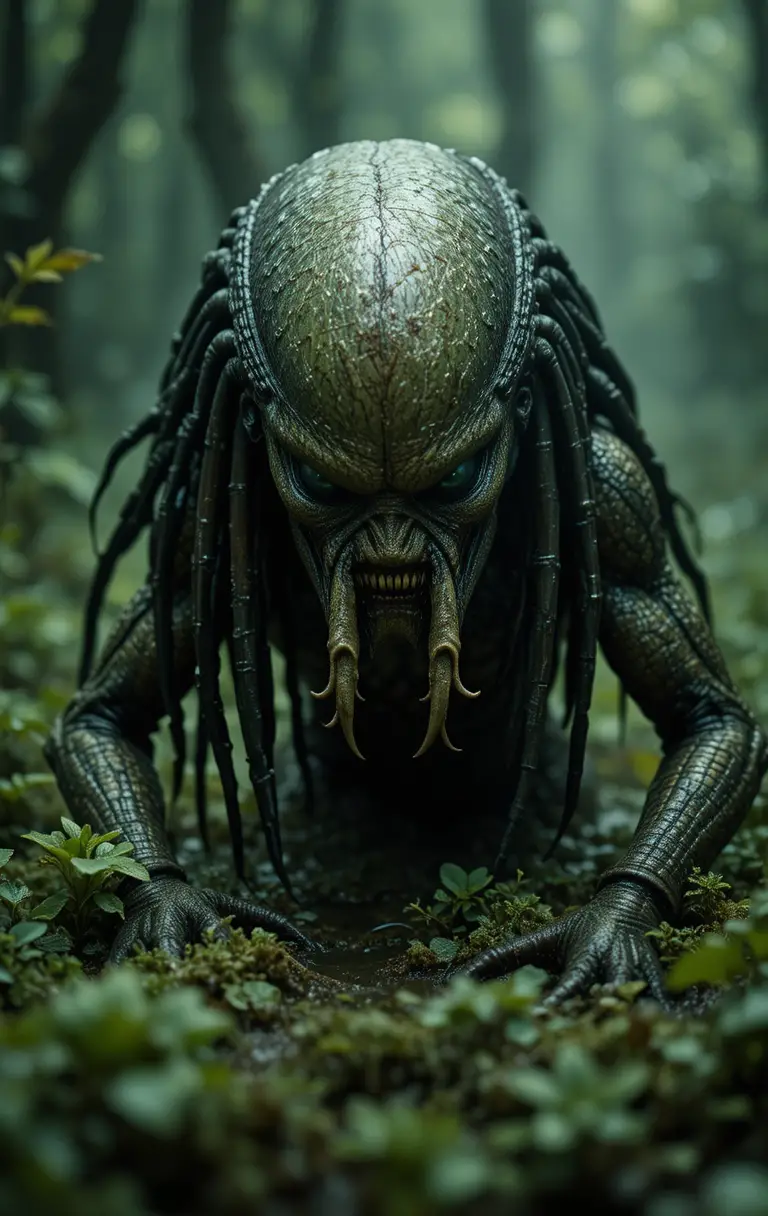 Gruseliger Tentakel-Monster kriecht aus dunkelgrünem Sumpf