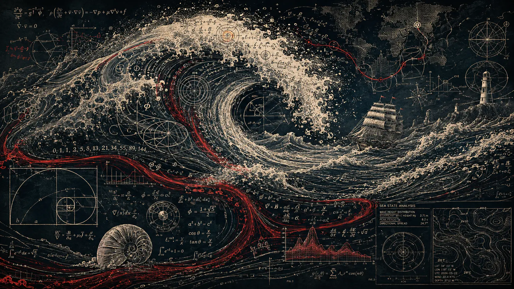 Giant Abstract Waves Built From Mathematical And Nautical Symbols