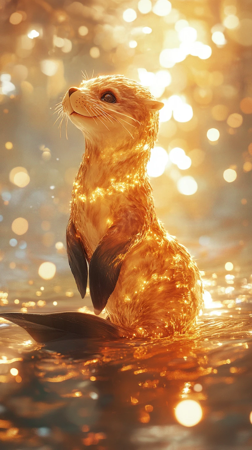 Young fantasy seal mermaid glowing in calm underwater light