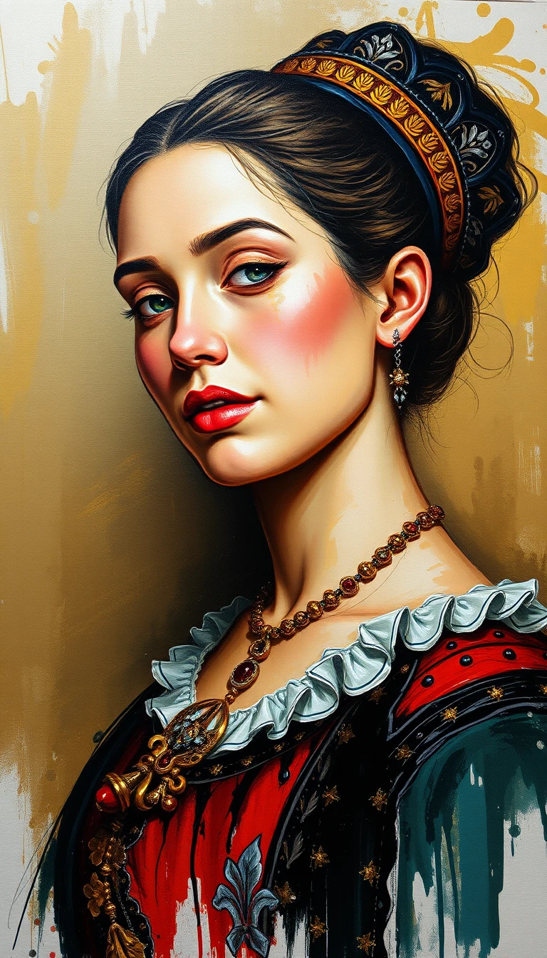 Retrato em busto de mulher madura serena com pinceladas impasto texturizadas