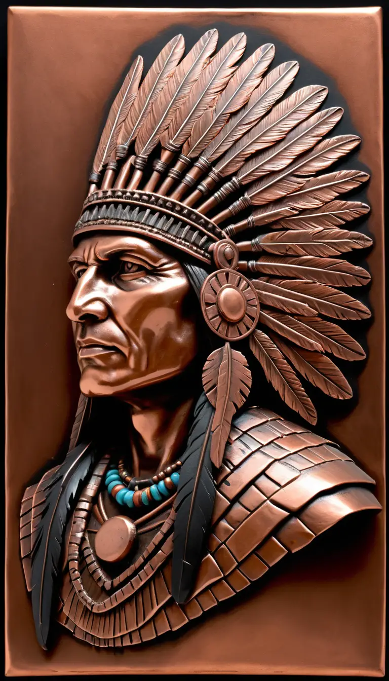 Kupferrelief-Profil eines Porträts eines indigenen nordamerikanischen Anführers