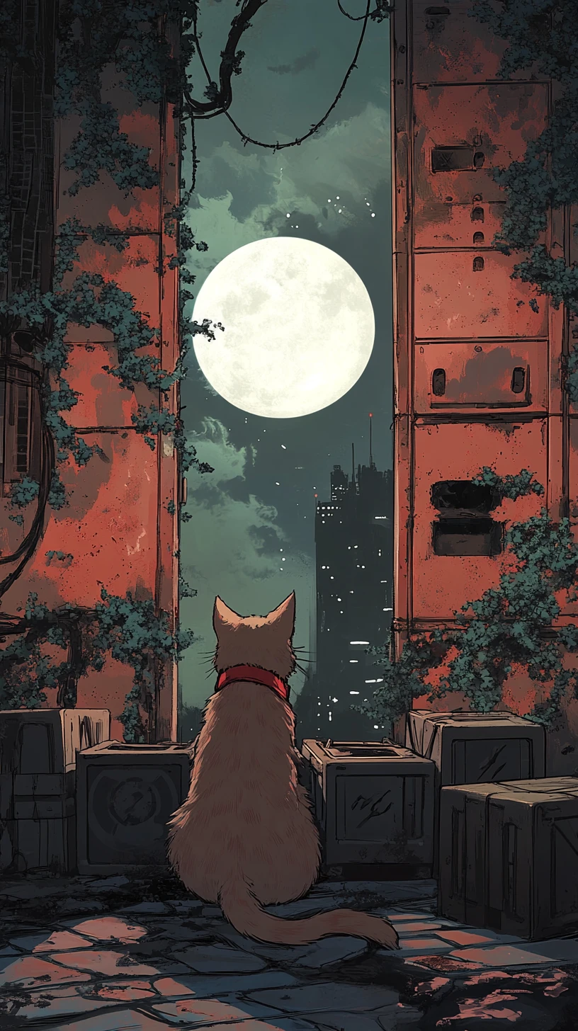 Gato ruivo em estilo anime com gravata vermelha sentado em muro de pedra