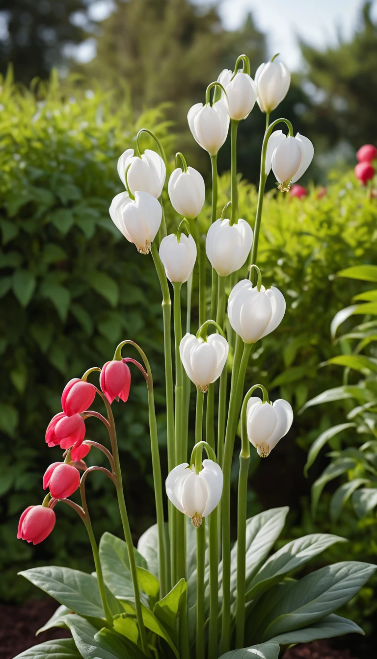 Makroaufnahme einer hohen rot-weißen Gartenblume