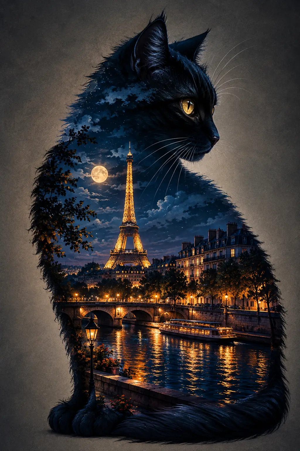 Skyline di Parigi che brilla all’interno di una cornice nera di notte