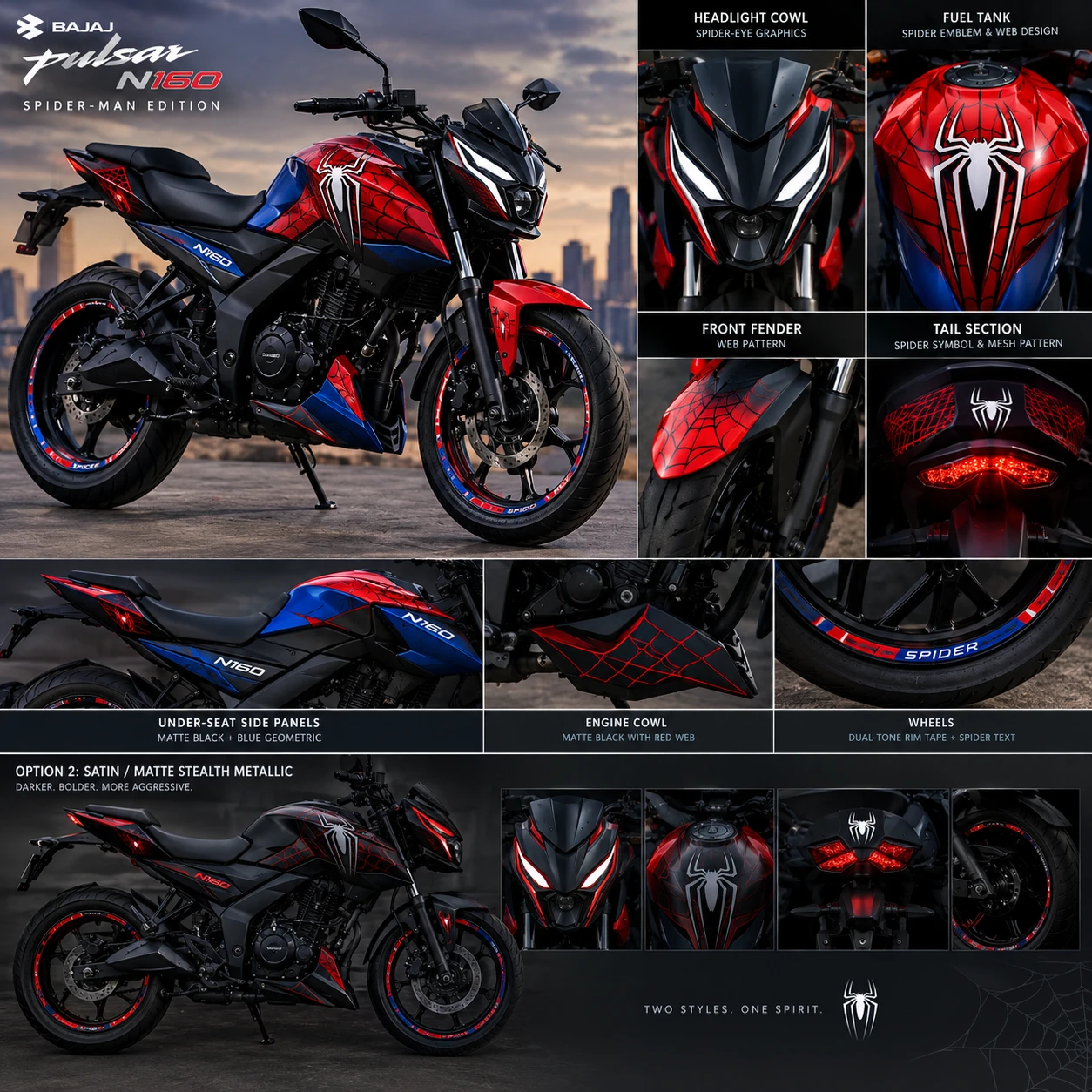 Layout de design de envelopamento de moto personalizado vermelho e azul estilo super‑herói