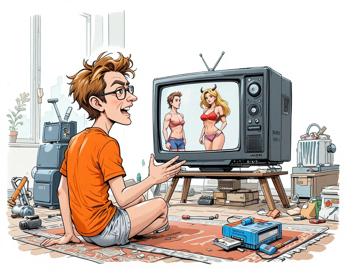Dois amigos assistindo a videogames retrô em uma TV CRT