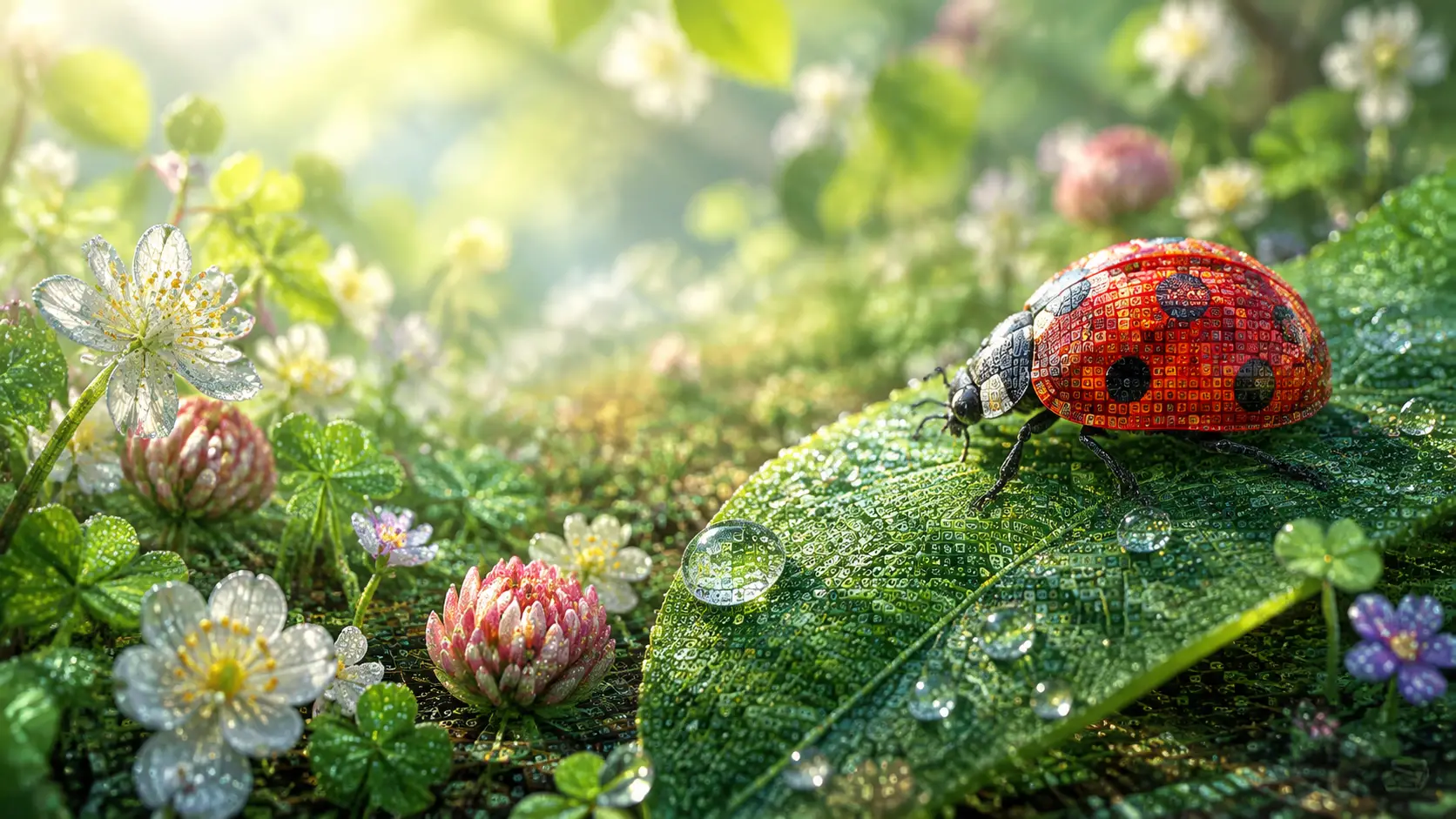 Ladybug On Spring Leaf In Whimsical Data Garden