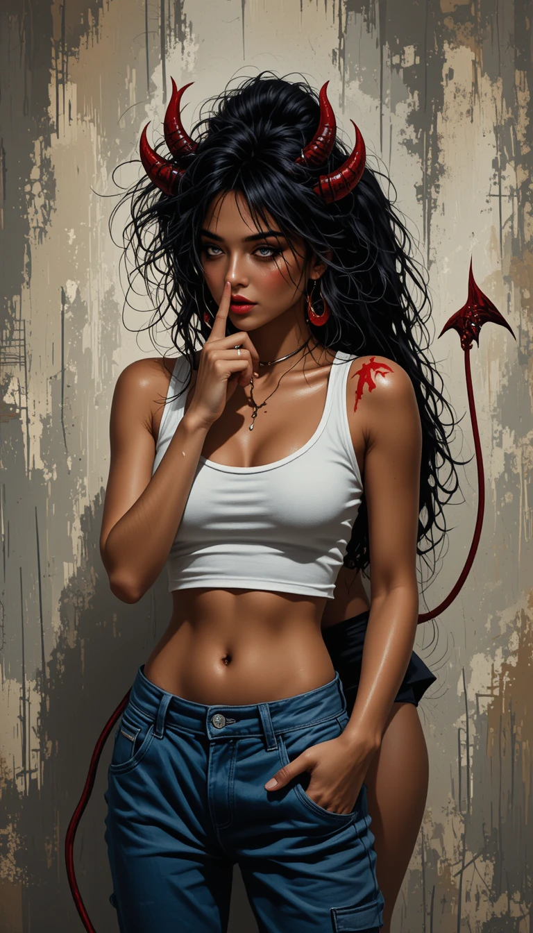 Two girls in an intimate devil themed digital painting