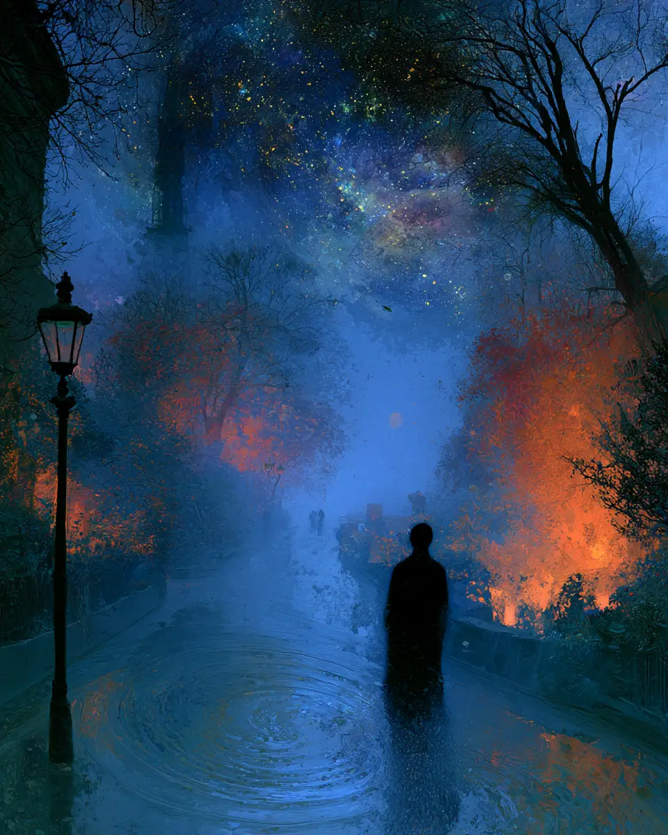 Dipinto a olio astratto soulscape in profondi toni indaco