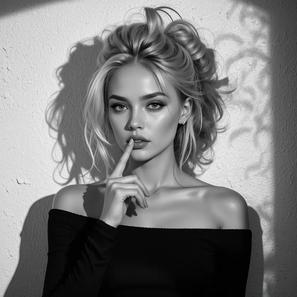 Portrait sensuel en noir et blanc en gros plan d’une jeune femme