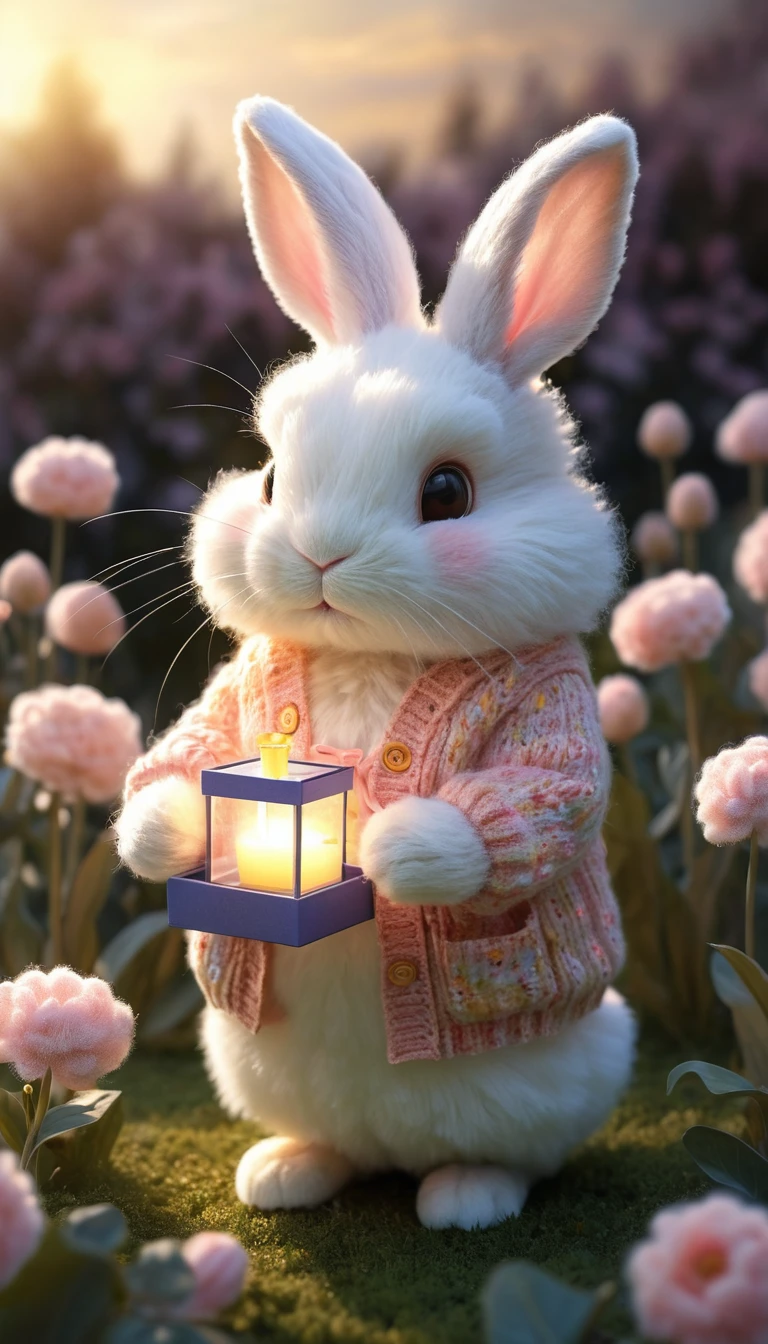 Coelhinho sob uma flor brilhante capturando a luz que cai