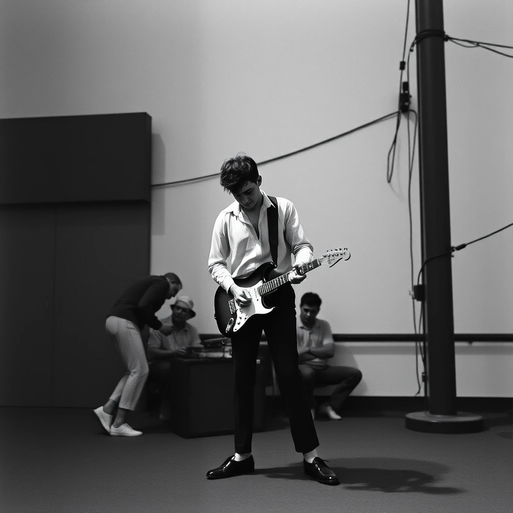 Skinny white sailor in black shirt and white socks