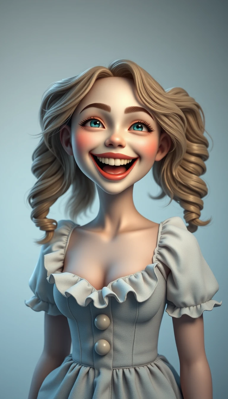 Retrato de garota palhaça em estilo cartoon com expressão exagerada e divertida