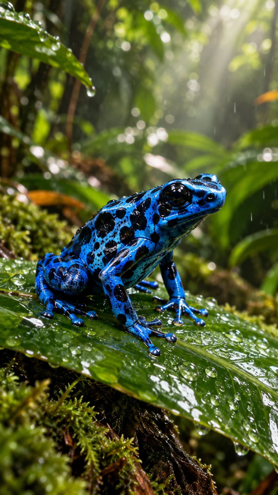 Colorido sapo venenoso-dardo sobre folha na floresta tropical