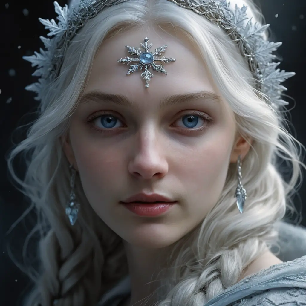 Pintura al óleo en primer plano de una diosa pálida del invierno