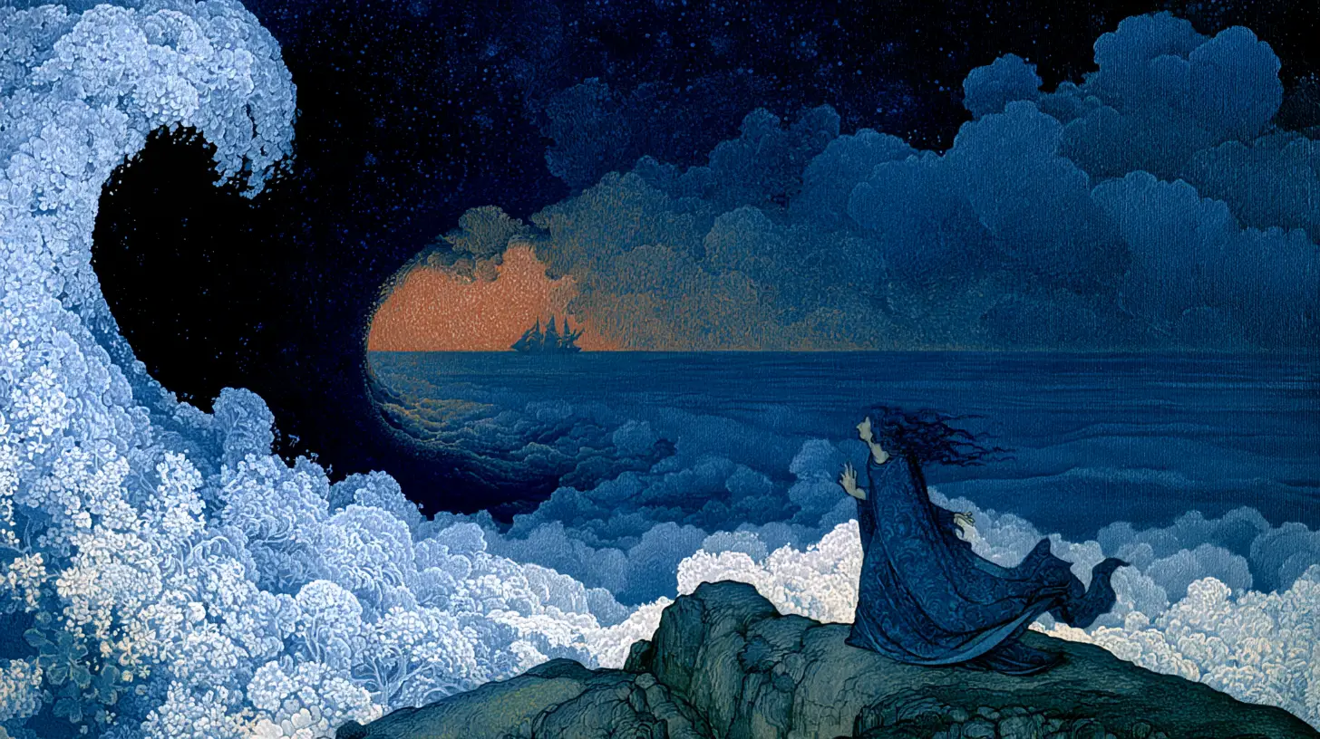 Oceano indaco mistico come profondo paesaggio onirico interiore