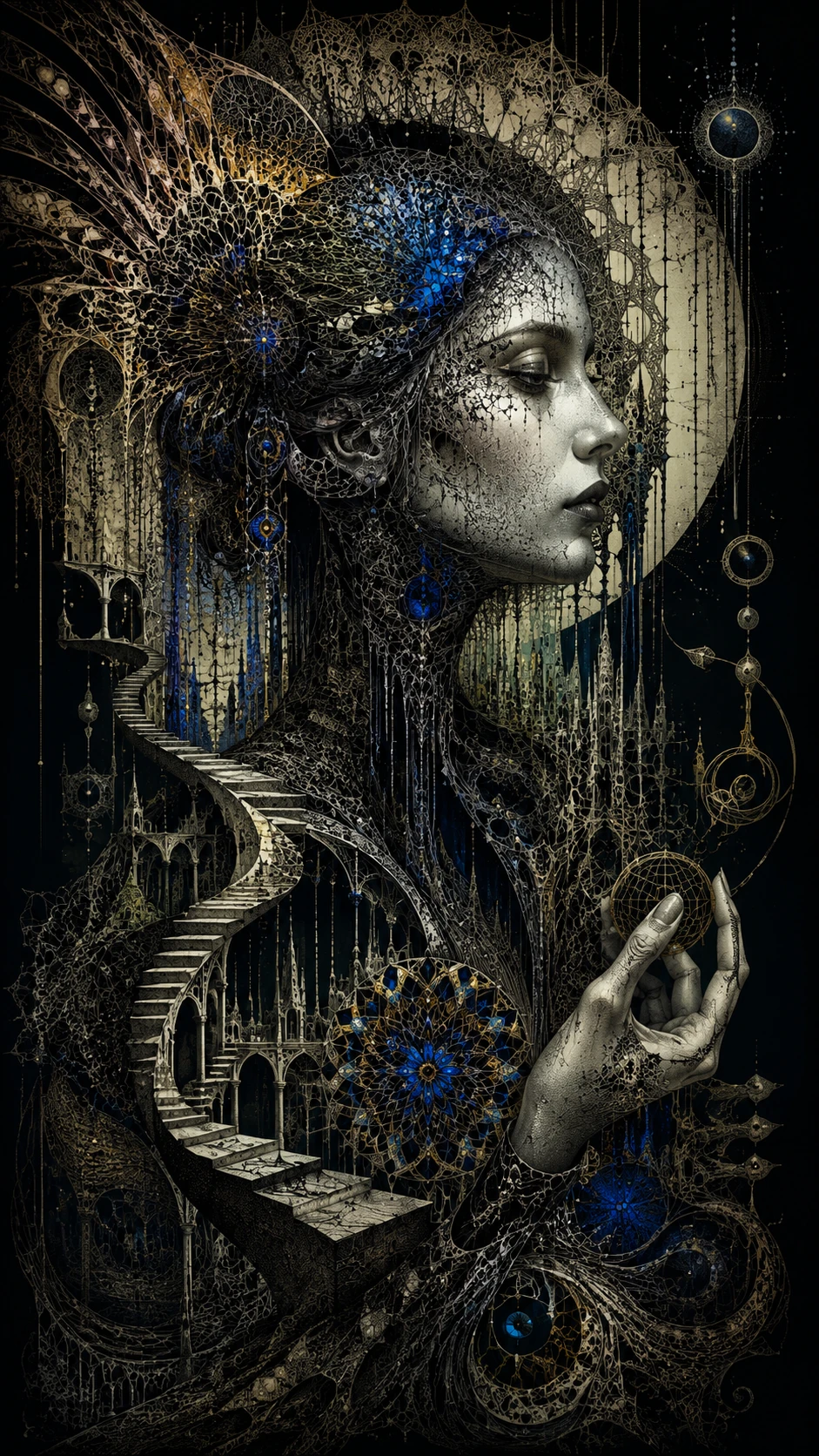 Arquitetura sombria e surreal com estilo de ilustração fantasia gótica