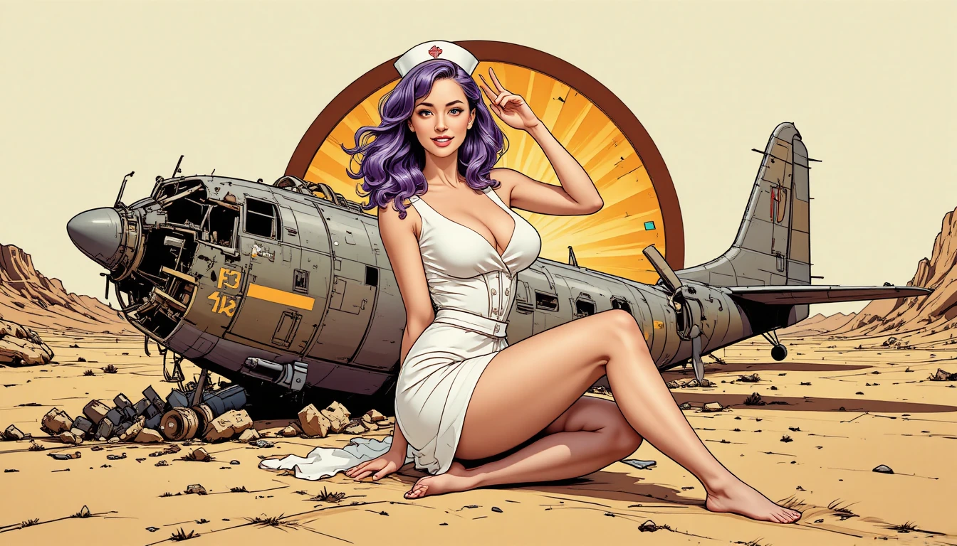 Retro Pin-up-Krankenschwester mit selbstbewusstem, verspieltem Salut