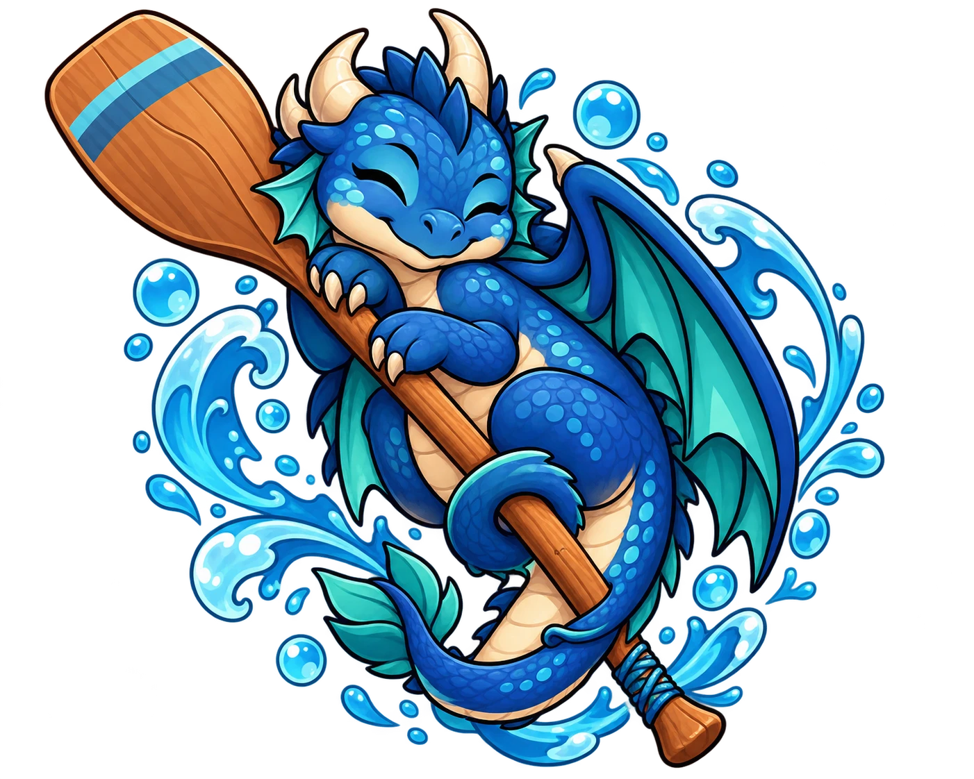 Dragão fofo enrolado em um remo como num poleiro aconchegante