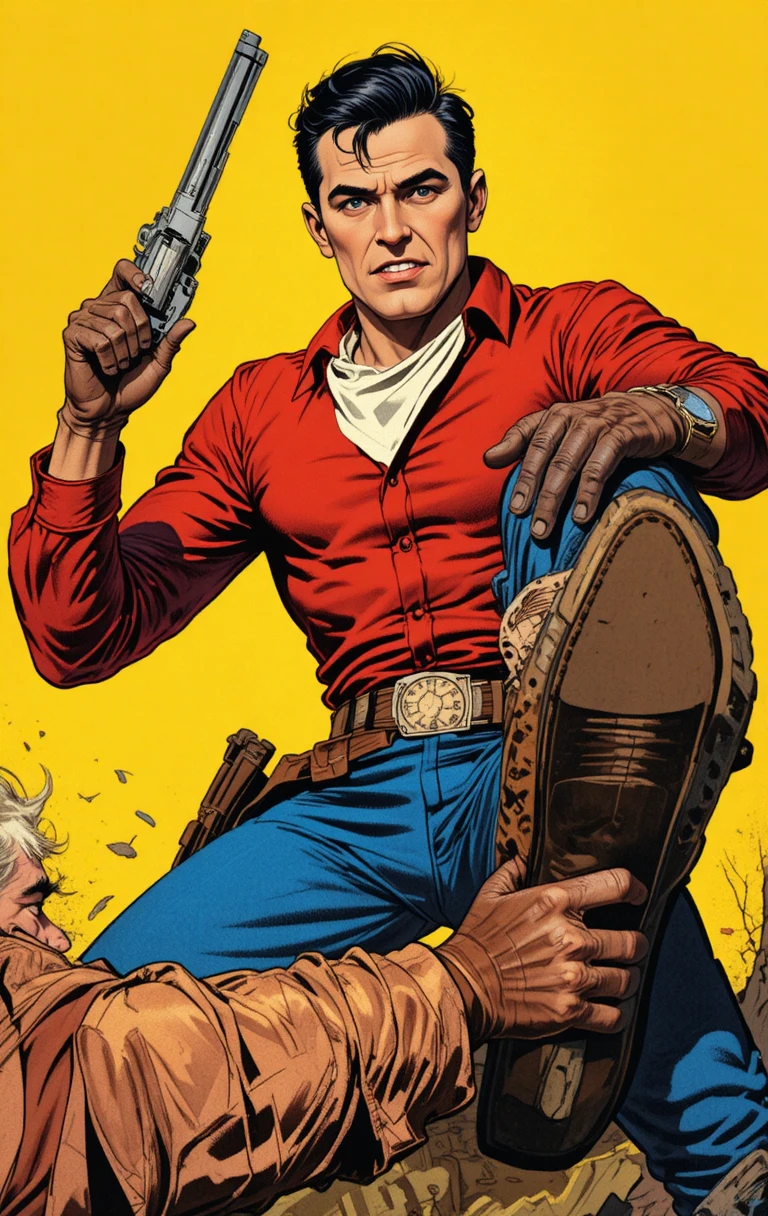 Cowboy em Luta Dramática em Quadrinho Western Estilo Pulp