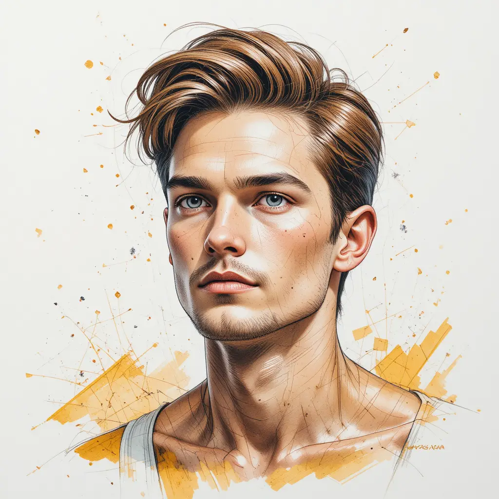 Colored pencil portrait of a man in three quarter view