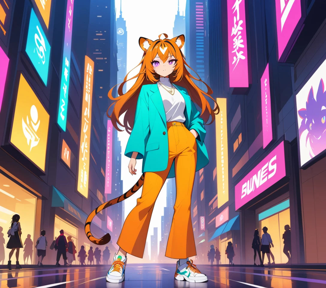 自信猛虎女子走在現代城市街道上