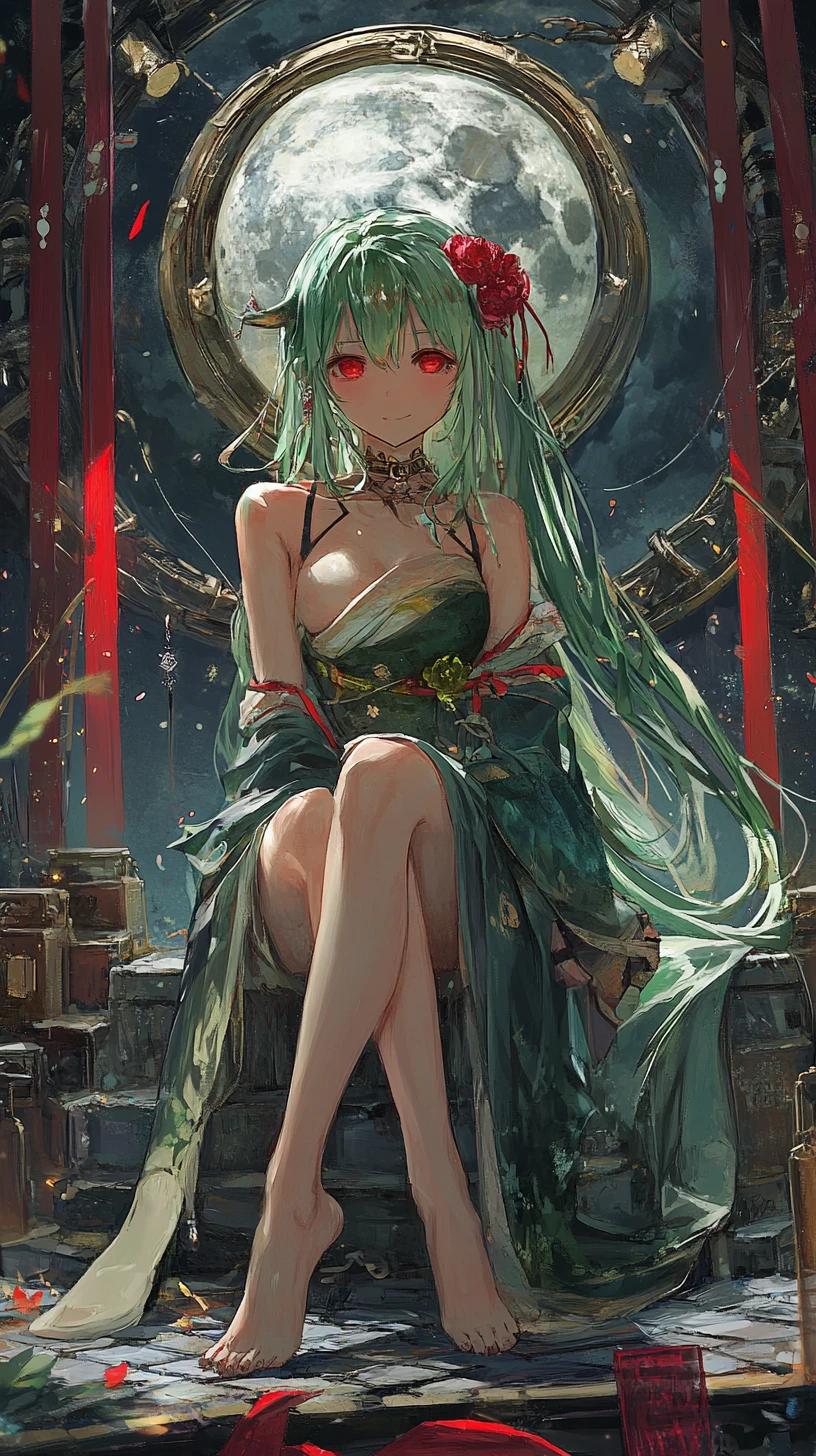 Elegante ragazza anime con corna da drago in abito dorato senza spalline