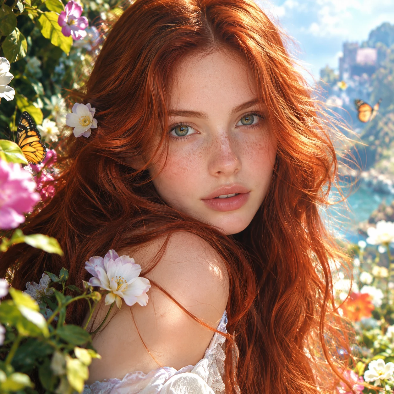 Retrato em close de uma garota ruiva natural