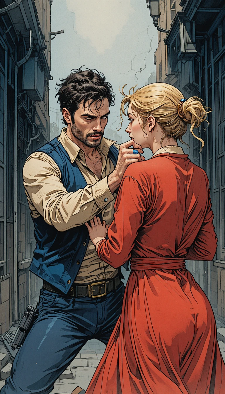 Homem furioso agarrando mulher em ilustração dramática em quadrinhos