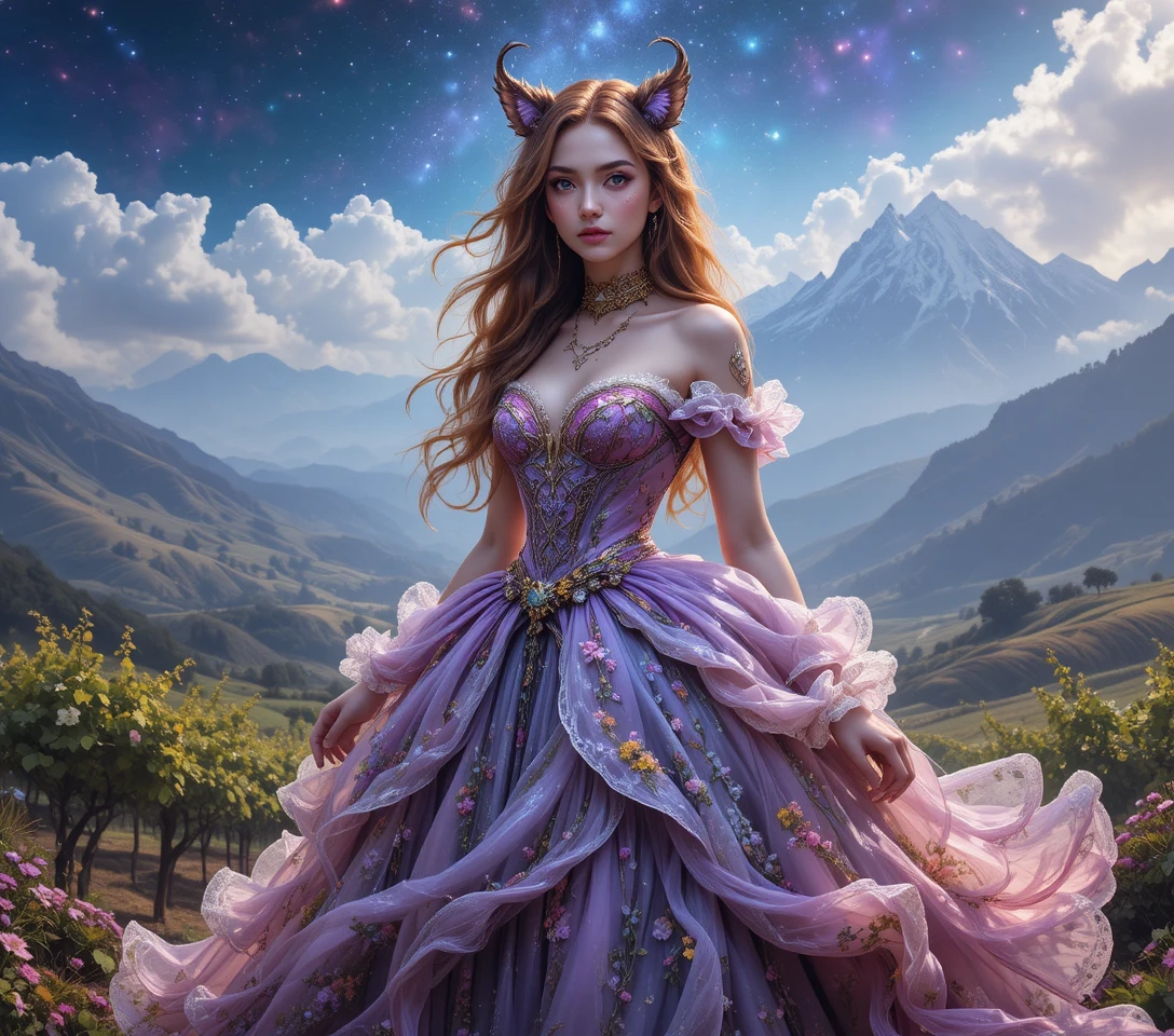Femme tigresse mystique en robe de festival florale et sauvage