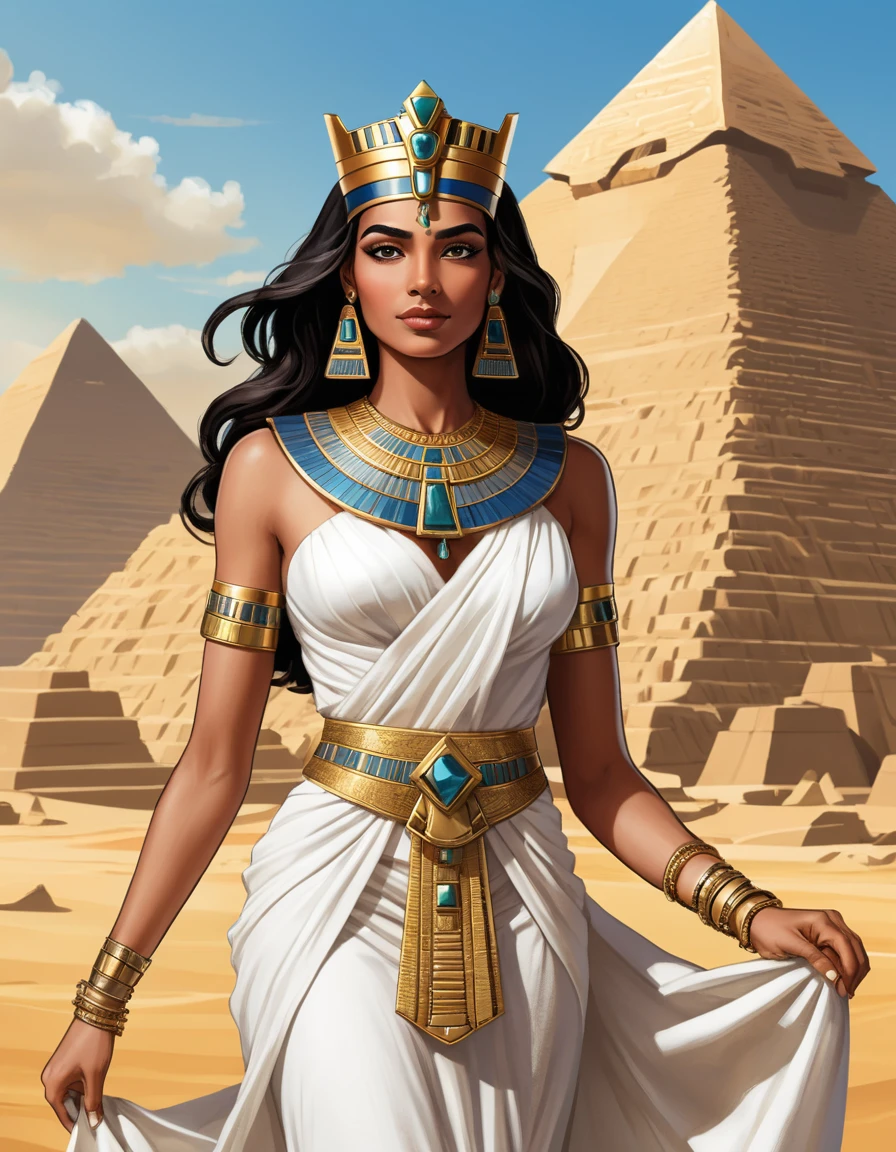 Princesse égyptienne prenant un selfie devant les anciennes pyramides