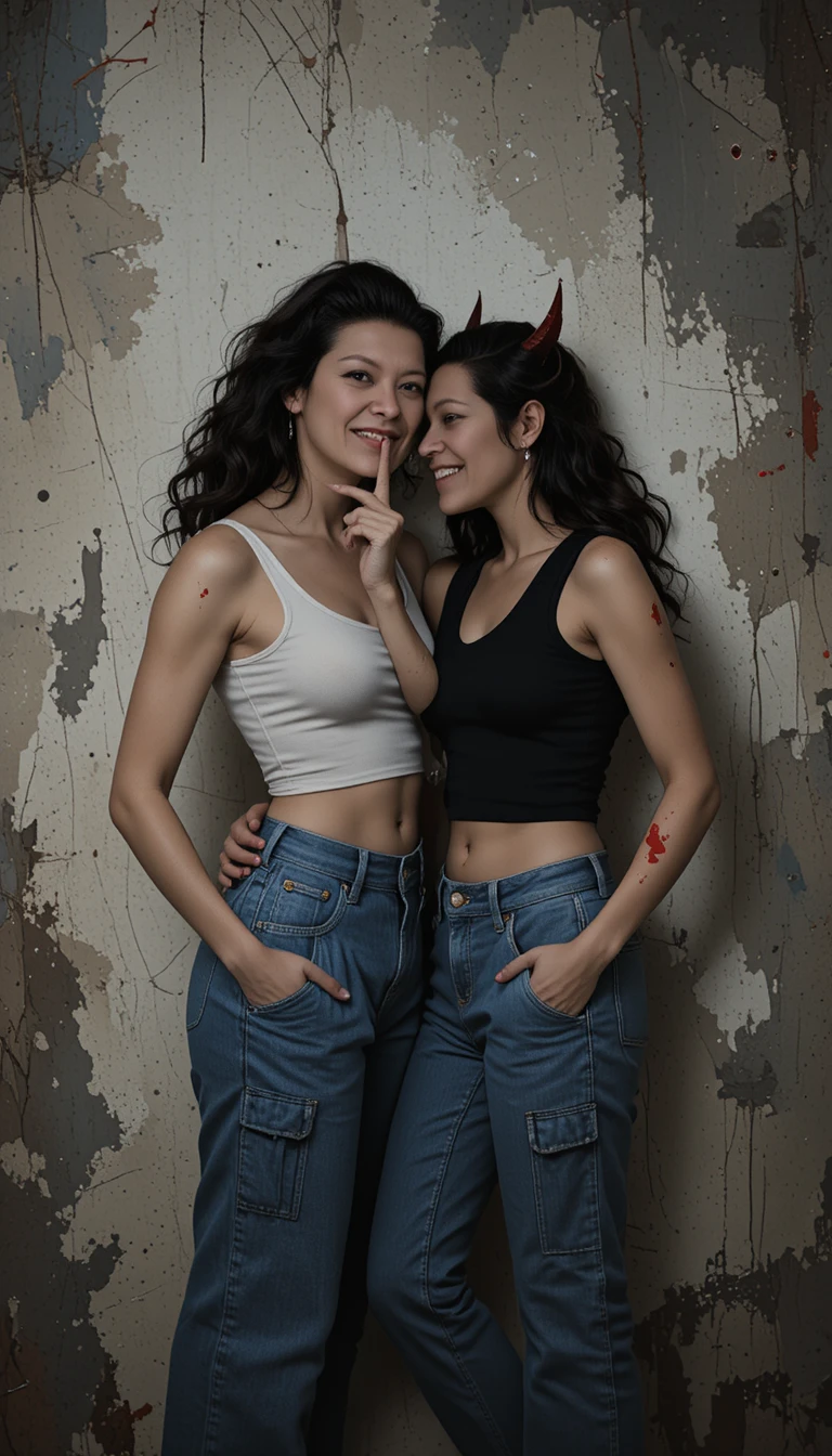 Mulher latina de top cropped fazendo um gesto de silêncio