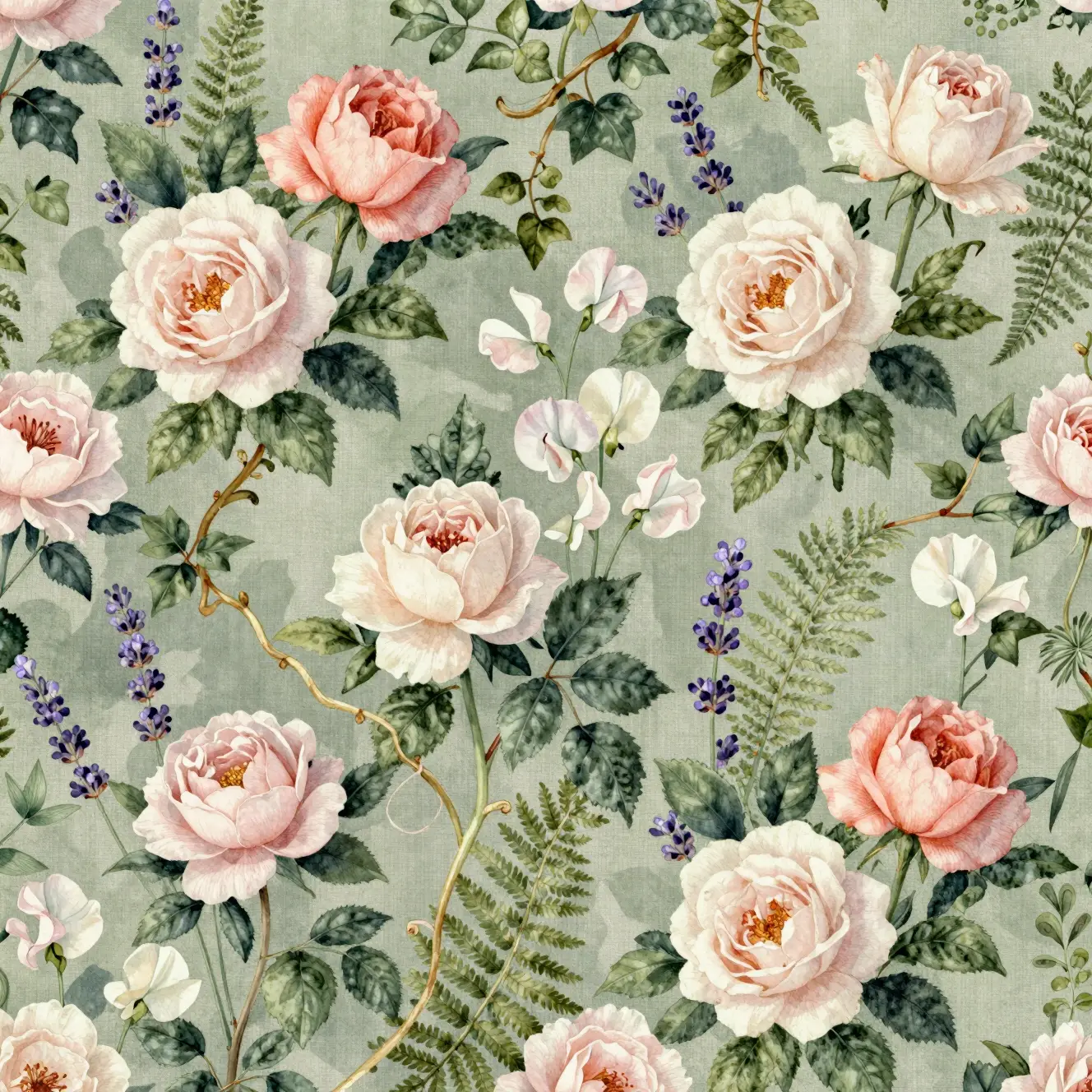 Vintage Aquarell-Blumengarten nahtloses Musterdetail